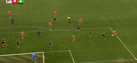 第88分钟，约纳坦-塔直塞，格雷茨卡铲射破门，拜仁8-1狼堡